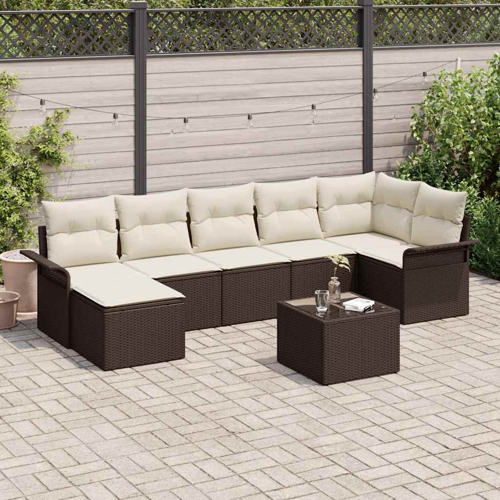 8-Teiliges Garten Sofa Set Mit Kissen Beige Poly-Rattan