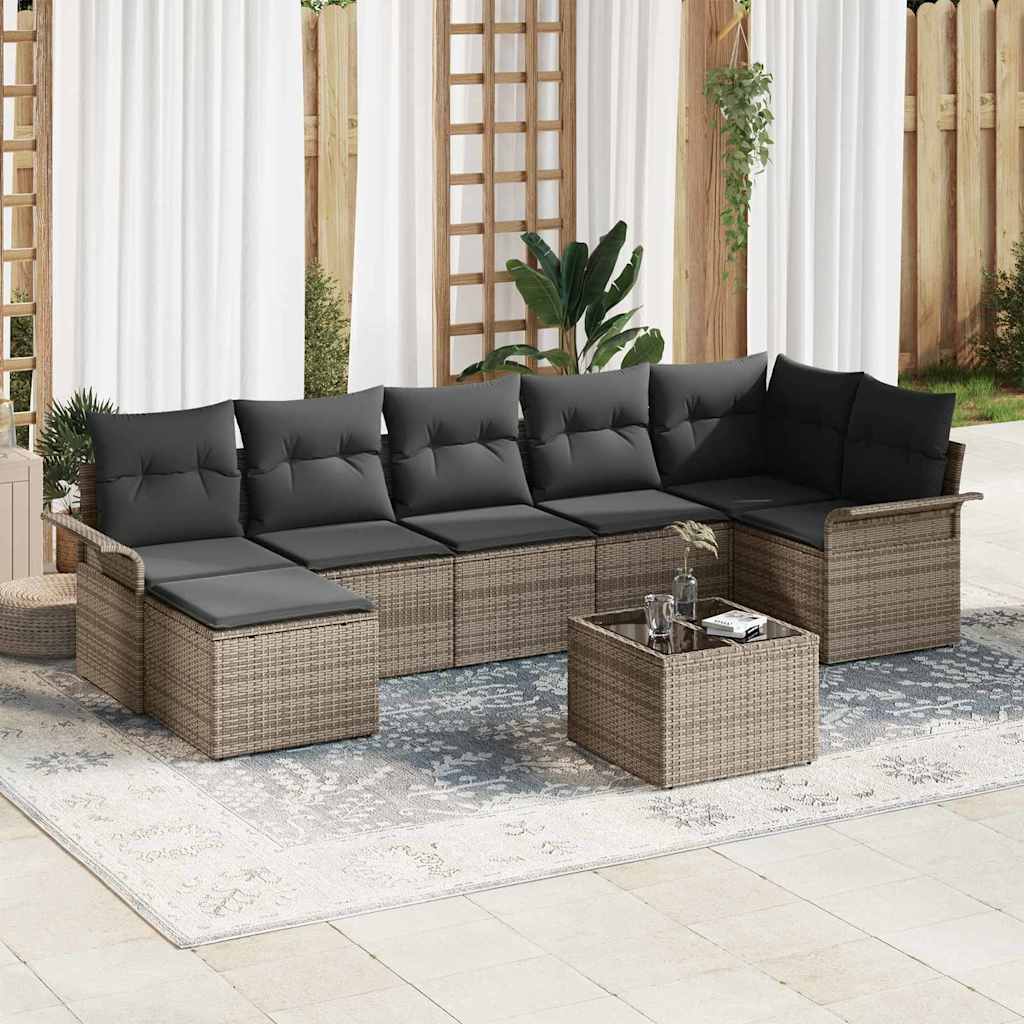 8-Teiliges Garten Sofa Set Mit Kissen Beige Poly-Rattan