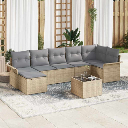 8-Teiliges Garten Sofa Set Mit Kissen Beige Poly-Rattan