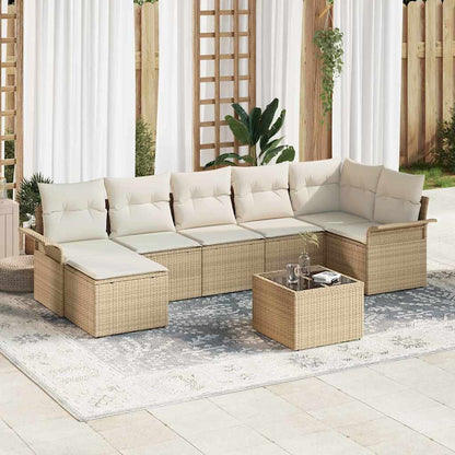 8-Teiliges Garten Sofa Set Mit Kissen Beige Poly-Rattan