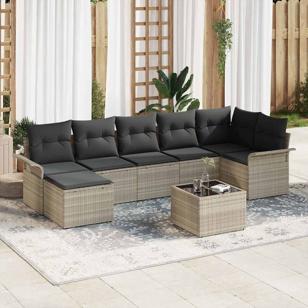 8-Teiliges Garten Sofa Set Mit Kissen Beige Poly-Rattan