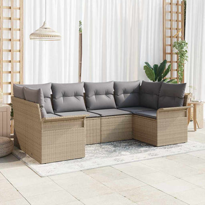 6-Teiliges Garten Sofa Set Mit Kissen Beige Poly Rattan