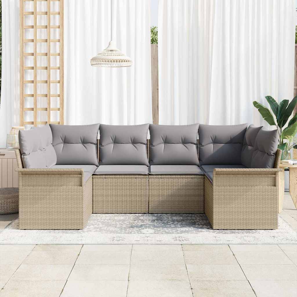 6-Teiliges Garten Sofa Set Mit Kissen Beige Poly Rattan