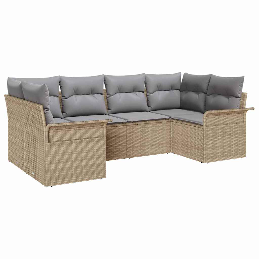6-Teiliges Garten Sofa Set Mit Kissen Beige Poly Rattan