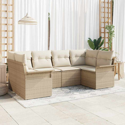 6-Teiliges Garten Sofa Set Mit Kissen Beige Poly Rattan