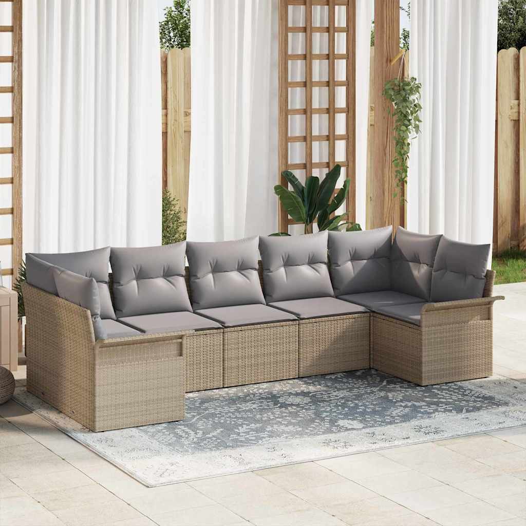 7-Teiliges Gartensofa-Set Mit Kissen In Aus Poly Rattan