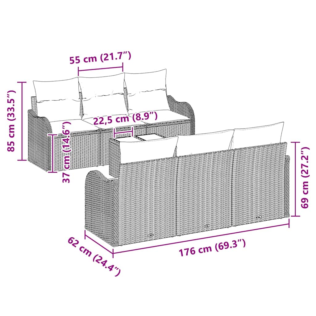 7-Teiliges Garten-Sofa-Set Mit Kissen In Aus Poly-Rattan