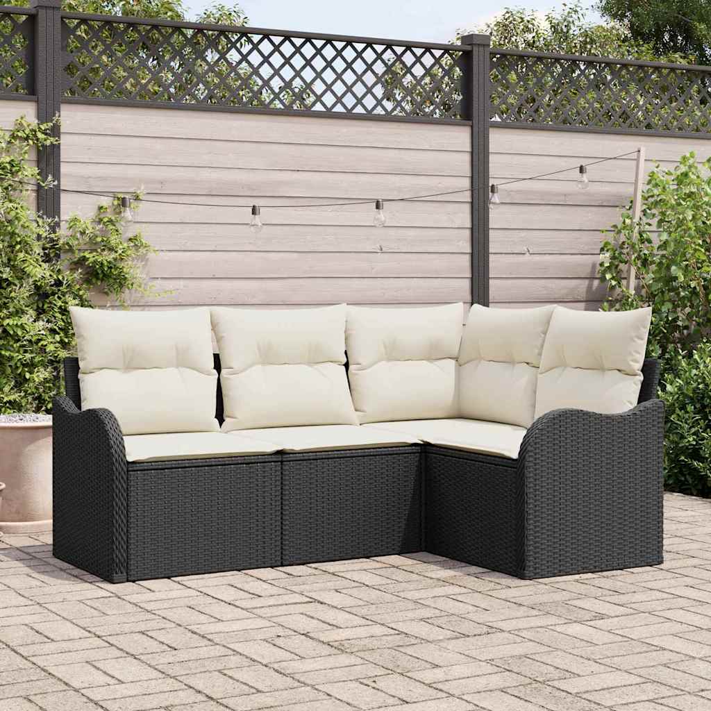 5-Teiliges Garten-Sofa-Set Mit Kissen In Schwarzem Poly-Rattan