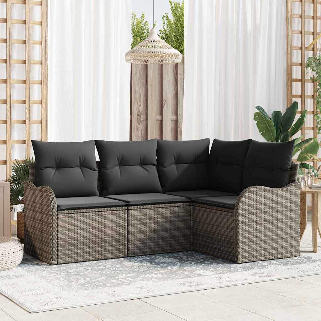 5-Teiliges Garten-Sofa-Set Mit Kissen In Schwarzem Poly-Rattan