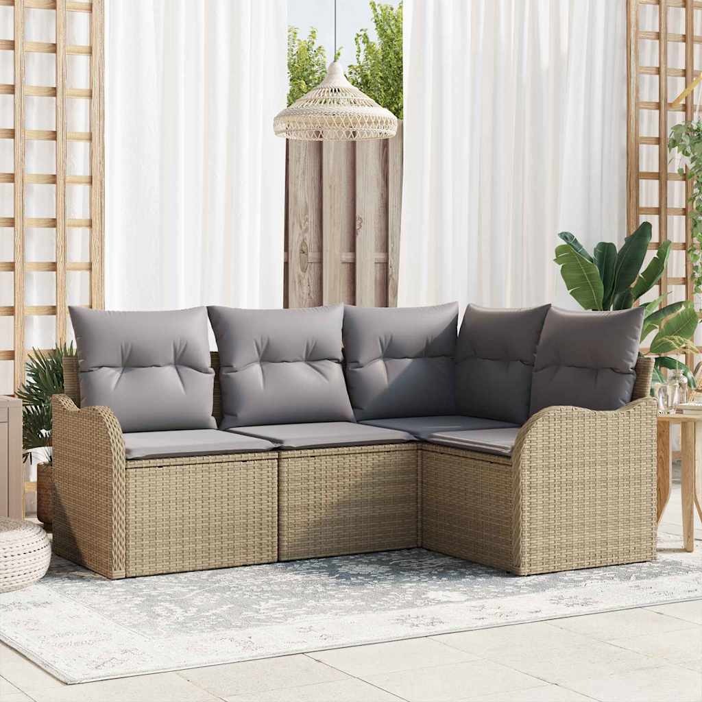 5-Teiliges Garten-Sofa-Set Mit Kissen In Schwarzem Poly-Rattan