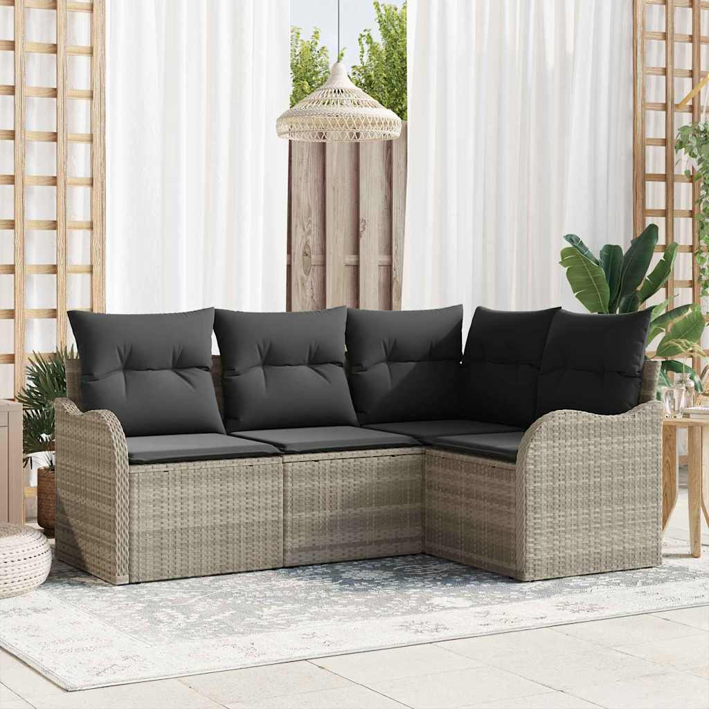 5-Teiliges Garten-Sofa-Set Mit Kissen In Schwarzem Poly-Rattan