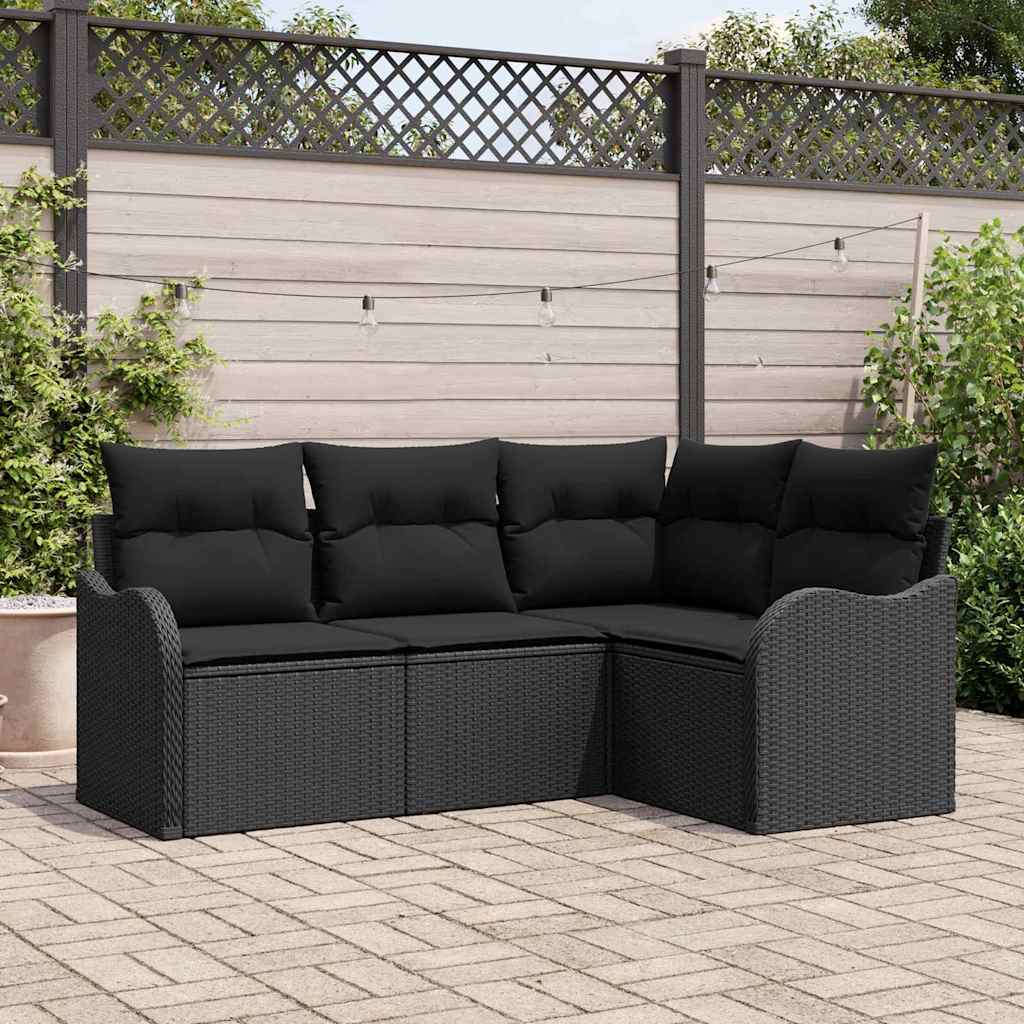 5-Teiliges Garten-Sofa-Set Mit Kissen In Schwarzem Poly-Rattan