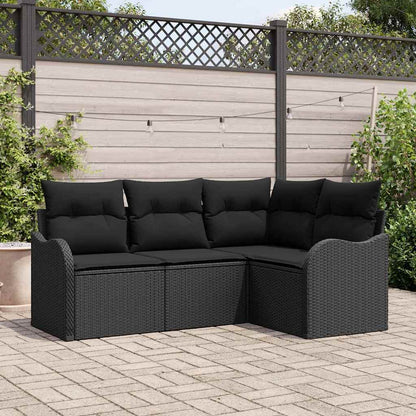 5-Teiliges Garten-Sofa-Set Mit Kissen In Schwarzem Poly-Rattan