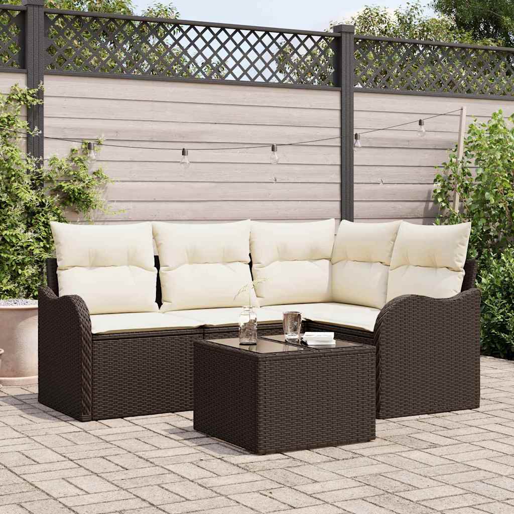 5-Teiliges Garten-Sofa-Set Mit Kissen In Schwarzem Poly-Rattan