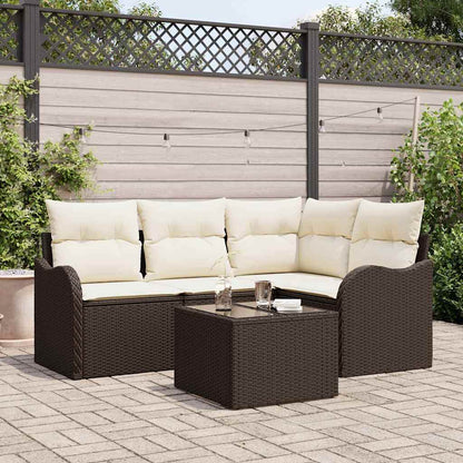 5-Teiliges Garten-Sofa-Set Mit Kissen In Schwarzem Poly-Rattan