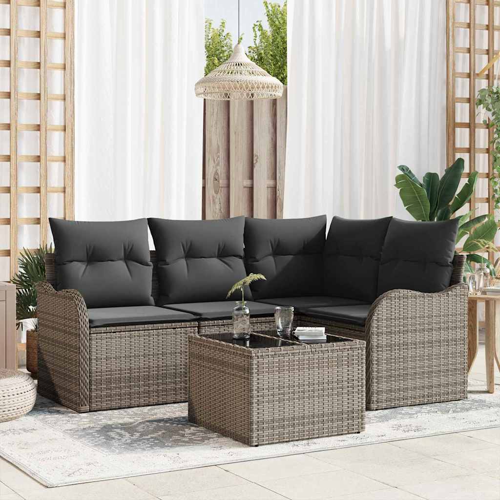 5-Teiliges Garten-Sofa-Set Mit Kissen In Schwarzem Poly-Rattan
