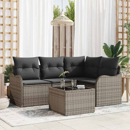 5-Teiliges Garten-Sofa-Set Mit Kissen In Schwarzem Poly-Rattan