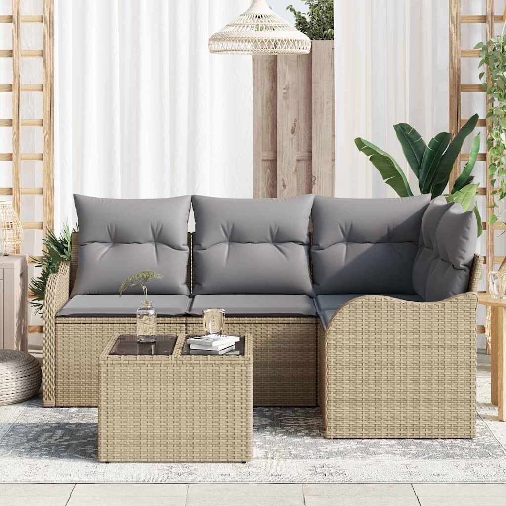 5-Teiliges Garten-Sofa-Set Mit Kissen In Schwarzem Poly-Rattan