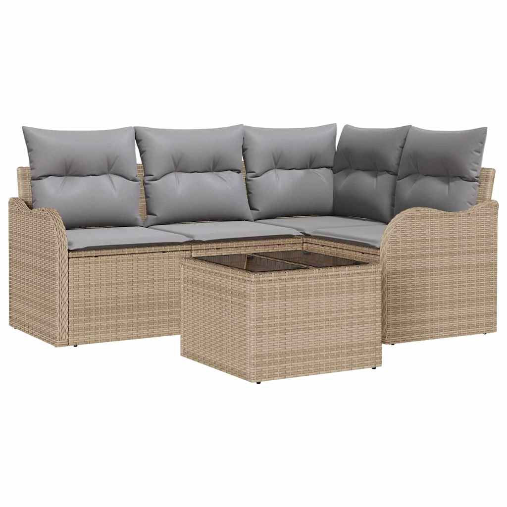 5-Teiliges Garten-Sofa-Set Mit Kissen In Schwarzem Poly-Rattan