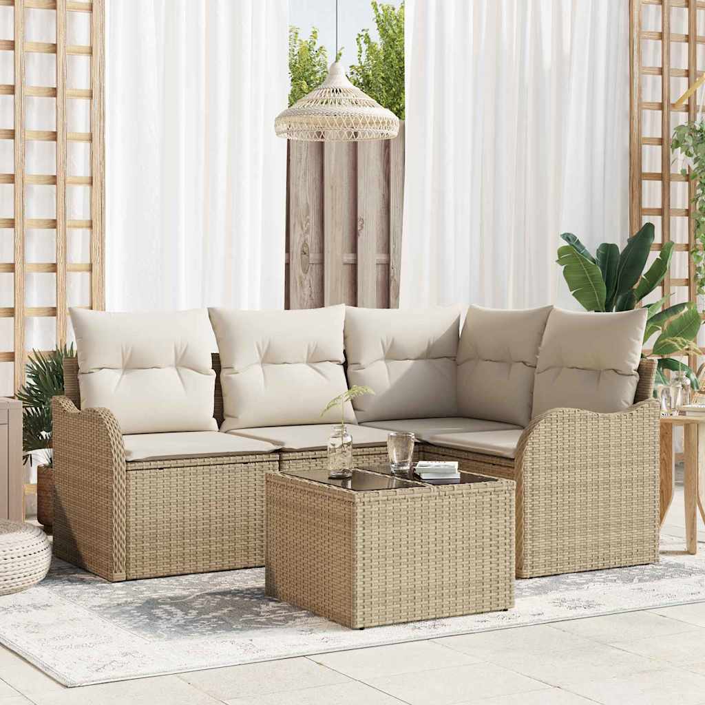 5-Teiliges Garten-Sofa-Set Mit Kissen In Schwarzem Poly-Rattan