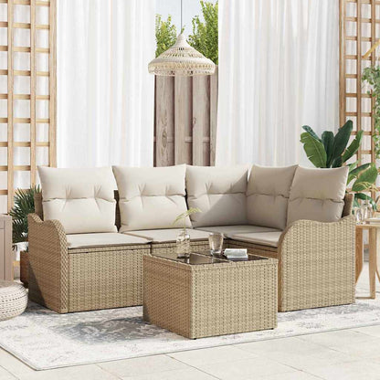 5-Teiliges Garten-Sofa-Set Mit Kissen In Schwarzem Poly-Rattan
