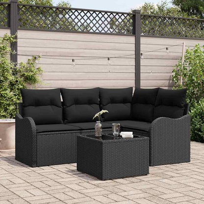 5-Teiliges Garten-Sofa-Set Mit Kissen In Schwarzem Poly-Rattan
