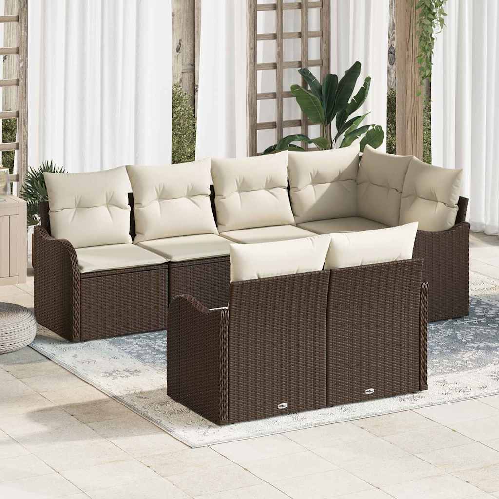 7-Teiliges Garten Sofa Set Mit Kissen Poly Rattan