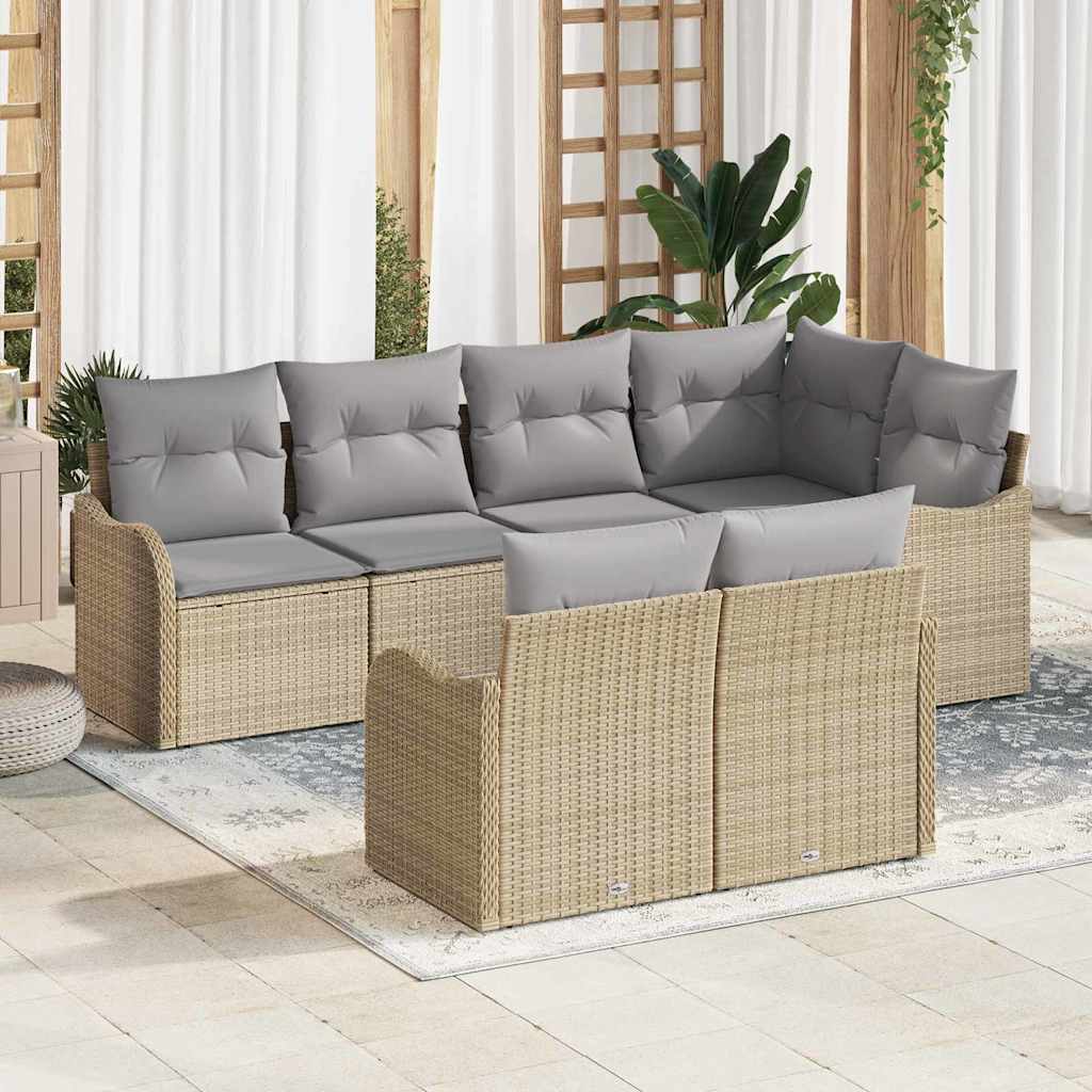 7-Teiliges Garten Sofa Set Mit Kissen Poly Rattan