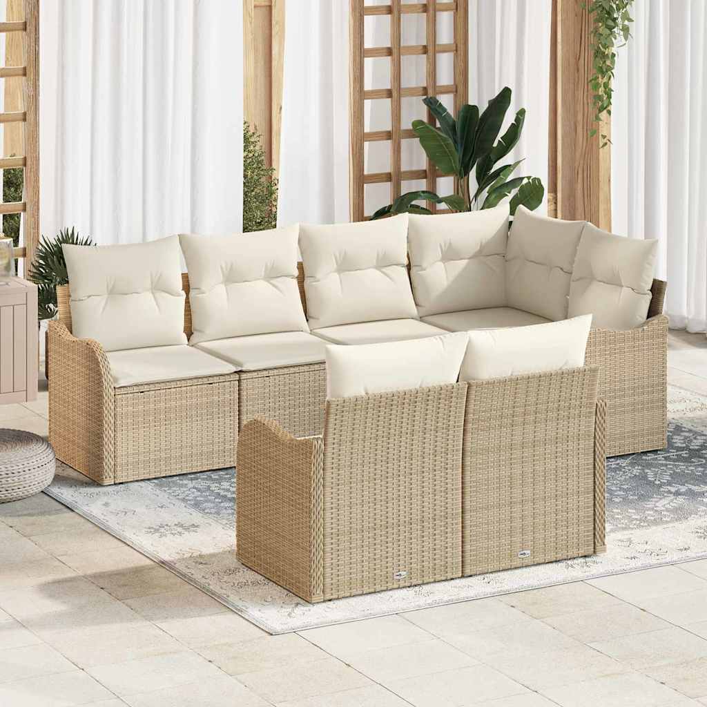 7-Teiliges Garten Sofa Set Mit Kissen Poly Rattan