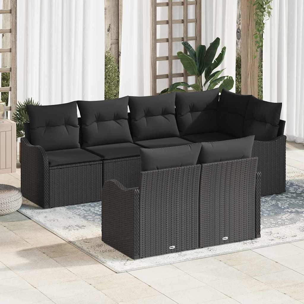 7-Teiliges Garten Sofa Set Mit Kissen Poly Rattan