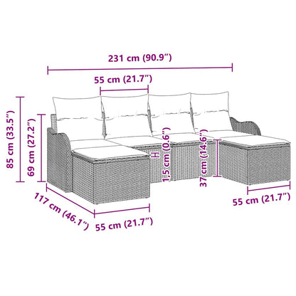 6-Teiliges Garten Sofa Set Mit Kissen Es Poly Rattan