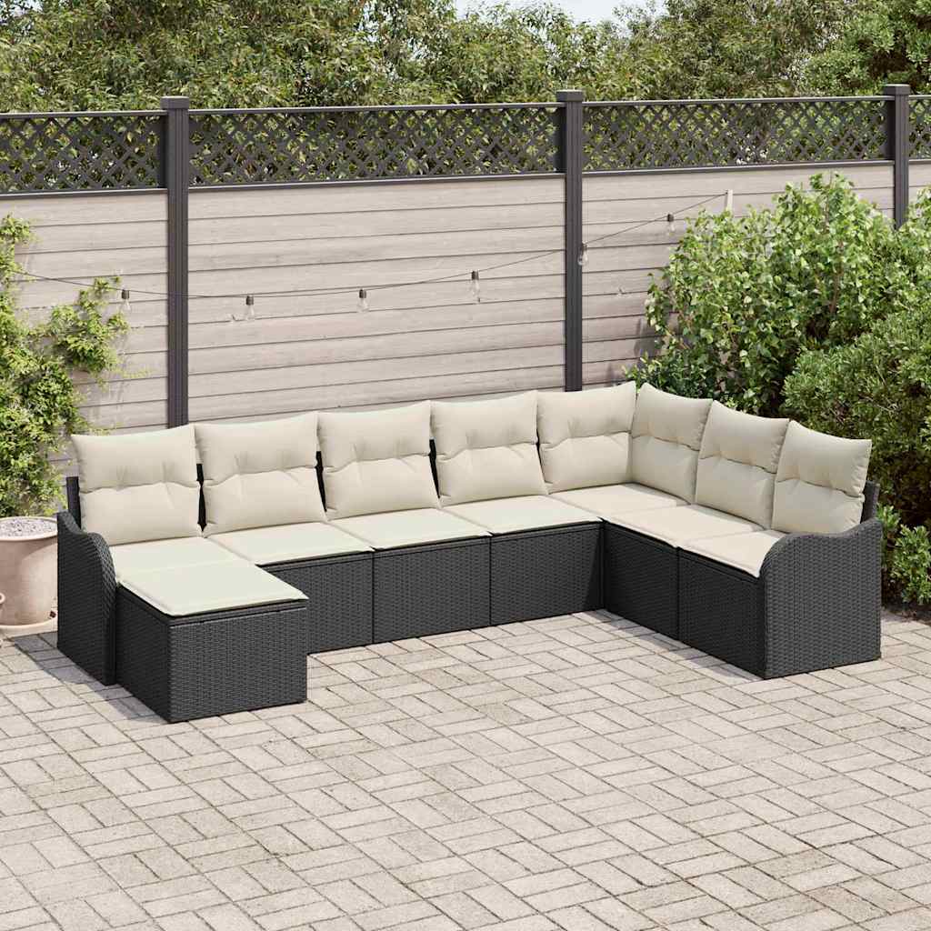 9-Teiliges Garten Sofa Set Mit Kissen In Schwarz Poly Rattan
