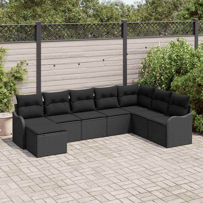 9-Teiliges Garten Sofa Set Mit Kissen In Schwarz Poly Rattan