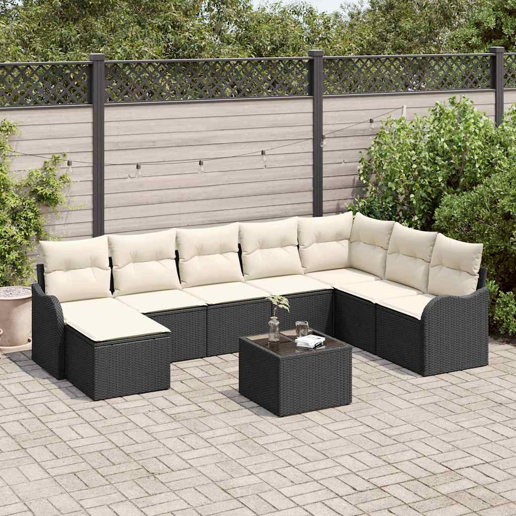 9-Teiliges Garten Sofa Set Mit Kissen In Schwarz Poly Rattan