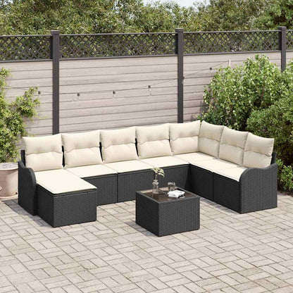 9-Teiliges Garten Sofa Set Mit Kissen In Schwarz Poly Rattan