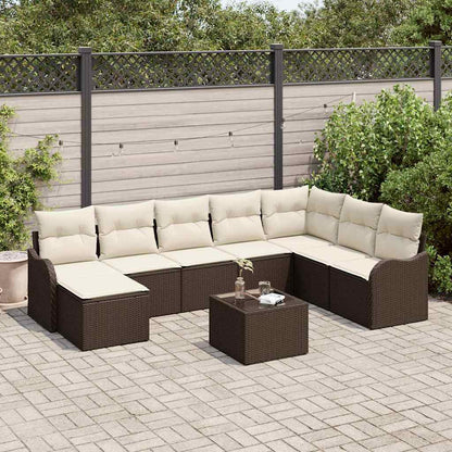 9-Teiliges Garten Sofa Set Mit Kissen In Schwarz Poly Rattan