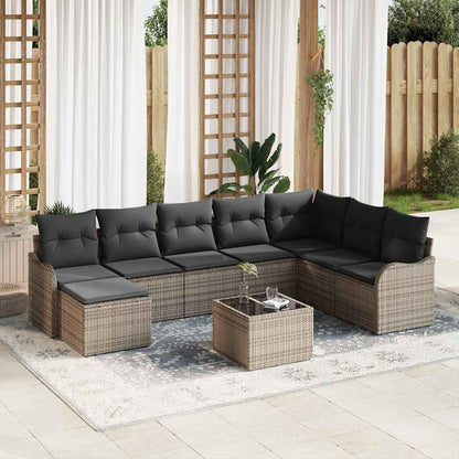 9-Teiliges Garten Sofa Set Mit Kissen In Schwarz Poly Rattan