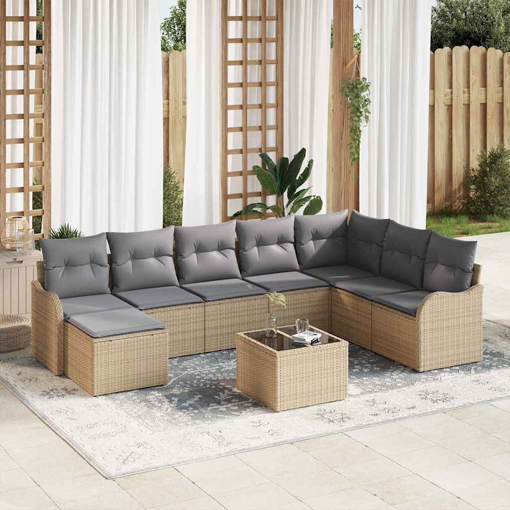 9-Teiliges Garten Sofa Set Mit Kissen In Schwarz Poly Rattan