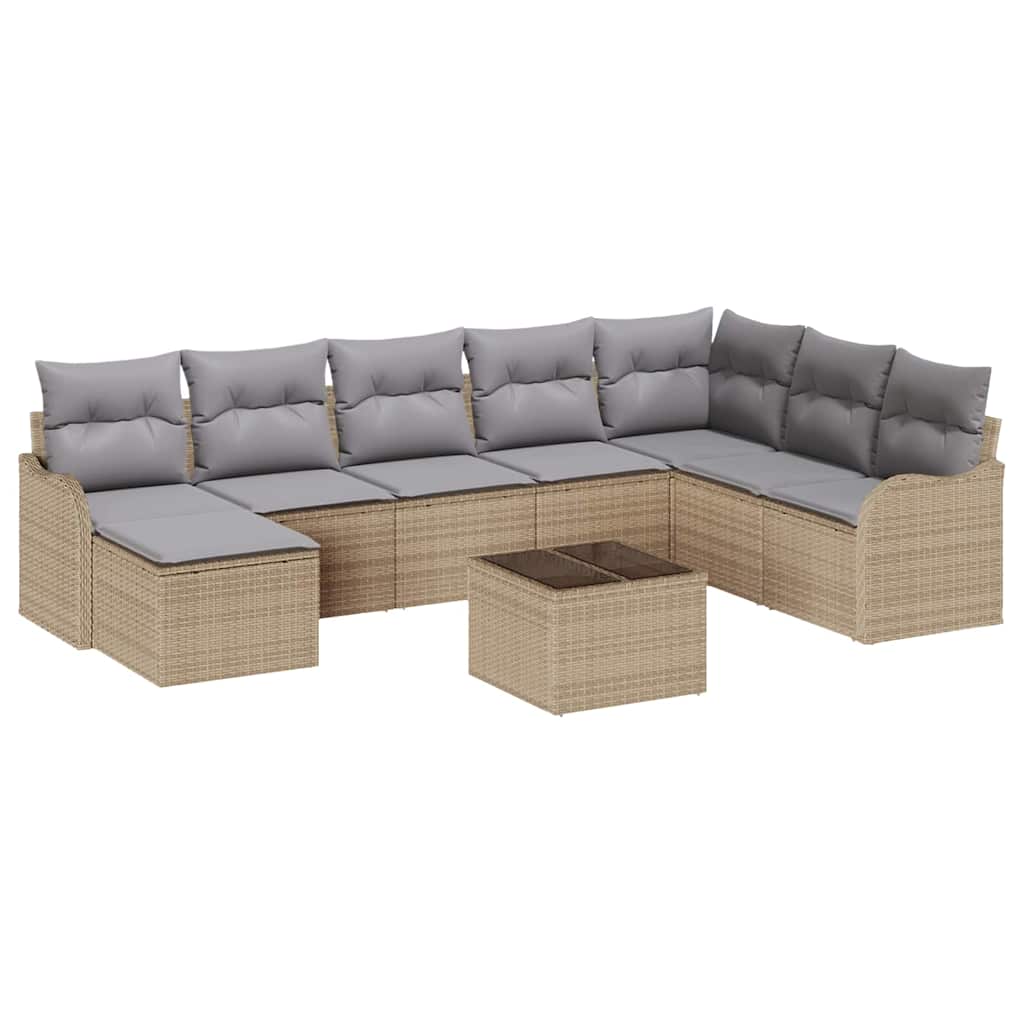 9-Teiliges Garten Sofa Set Mit Kissen In Schwarz Poly Rattan