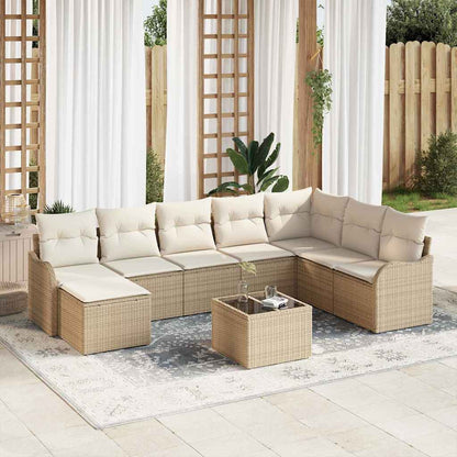 9-Teiliges Garten Sofa Set Mit Kissen In Schwarz Poly Rattan