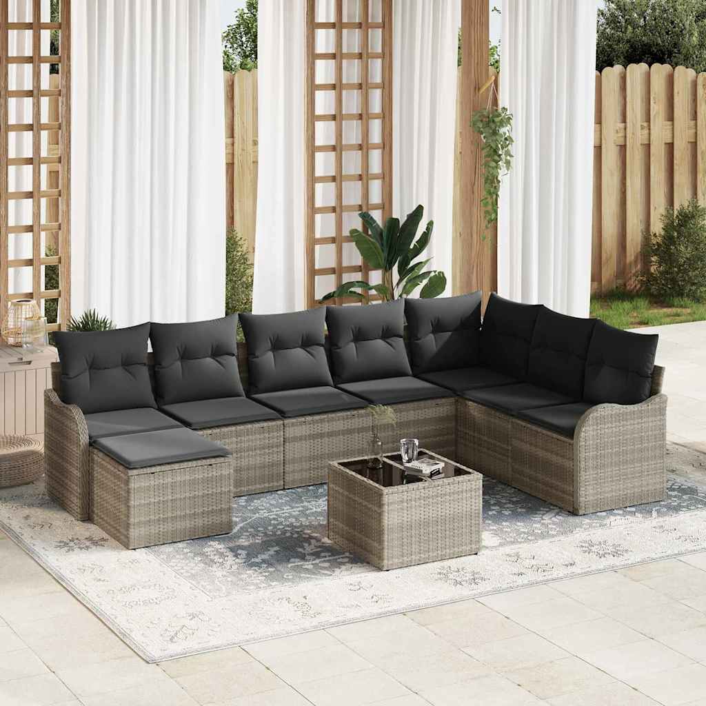9-Teiliges Garten Sofa Set Mit Kissen In Schwarz Poly Rattan