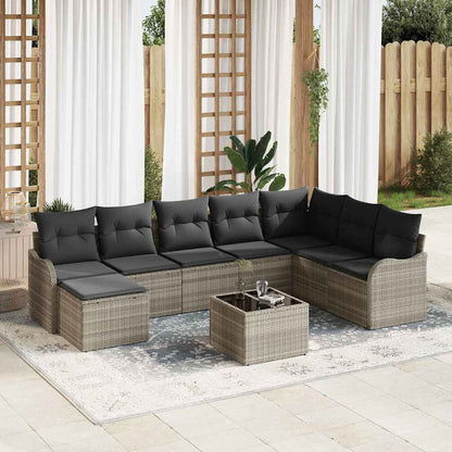9-Teiliges Garten Sofa Set Mit Kissen In Schwarz Poly Rattan