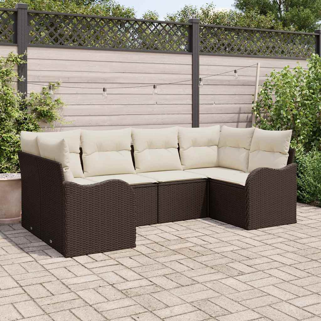 6-Teiliges Garten-Sofaset Mit Kissen Beige Poly Rattan