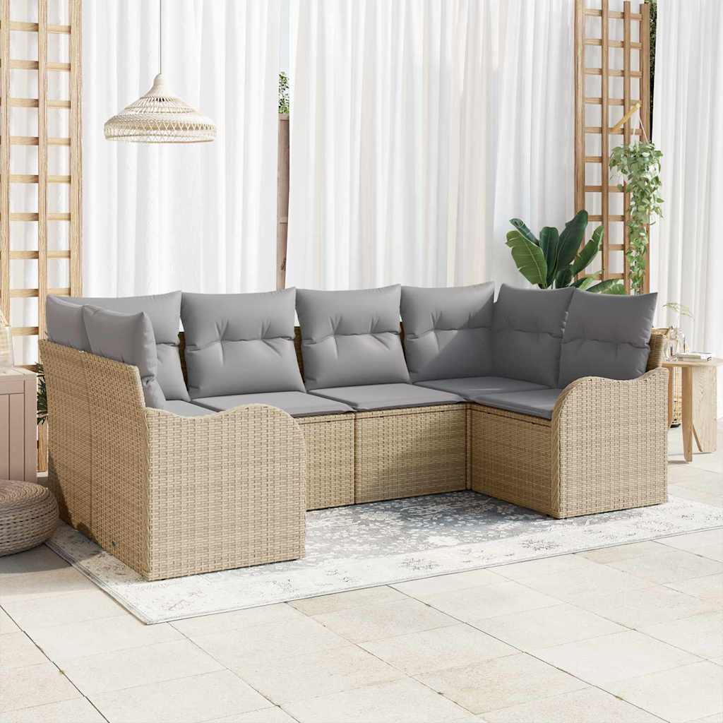 6-Teiliges Garten-Sofaset Mit Kissen Beige Poly Rattan