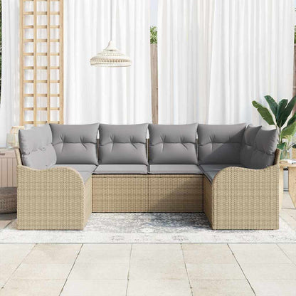 6-Teiliges Garten-Sofaset Mit Kissen Beige Poly Rattan