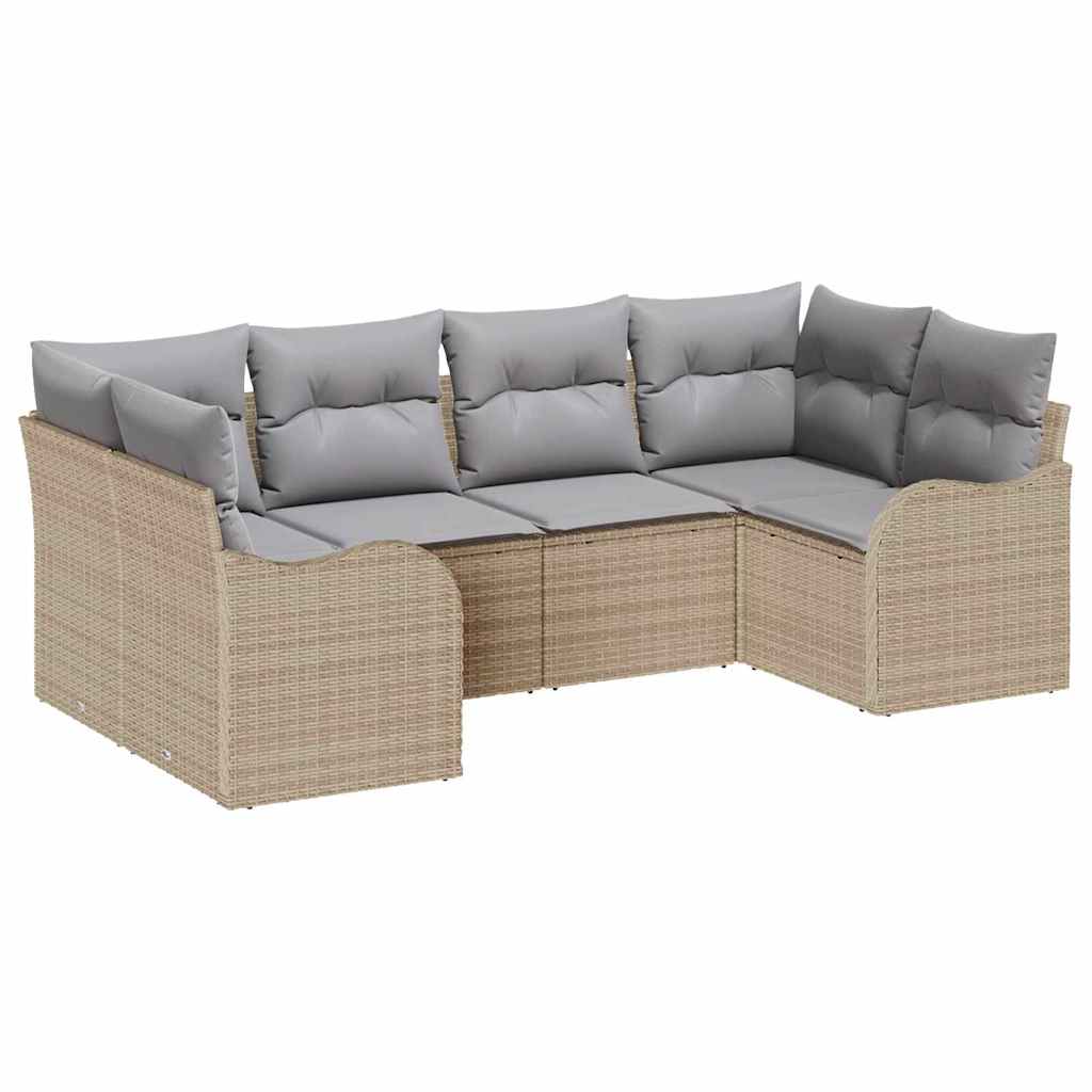 6-Teiliges Garten-Sofaset Mit Kissen Beige Poly Rattan