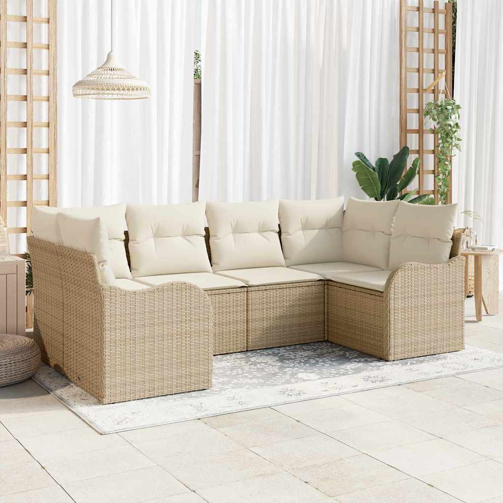 6-Teiliges Garten-Sofaset Mit Kissen Beige Poly Rattan