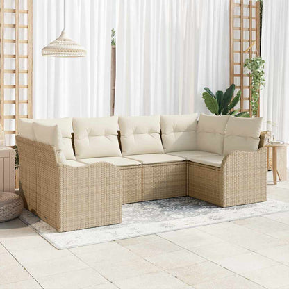 6-Teiliges Garten-Sofaset Mit Kissen Beige Poly Rattan
