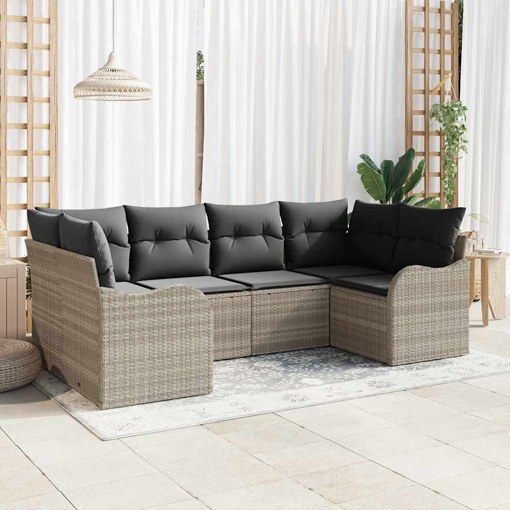 6-Teiliges Garten-Sofaset Mit Kissen Beige Poly Rattan