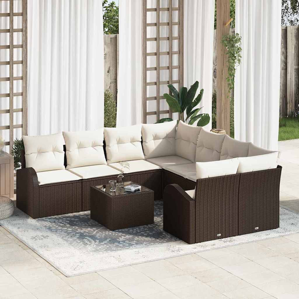 9-Teiliges Garten-Sofa-Set Mit Kissen In Aus Poly Rattan